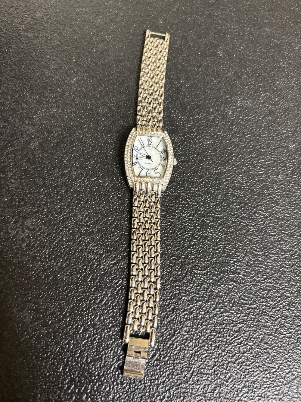 Silver Tone MOP Rhinestone Bling Dress Watch Crystal Accents WORKING